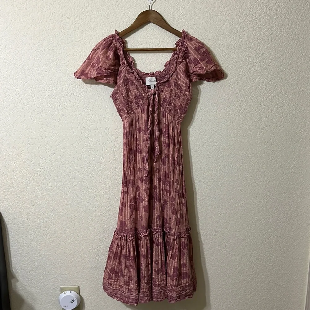 Cleobella | Ashlyn Batik Print Tie Front Midi Dress XS - Picture 2 of 7